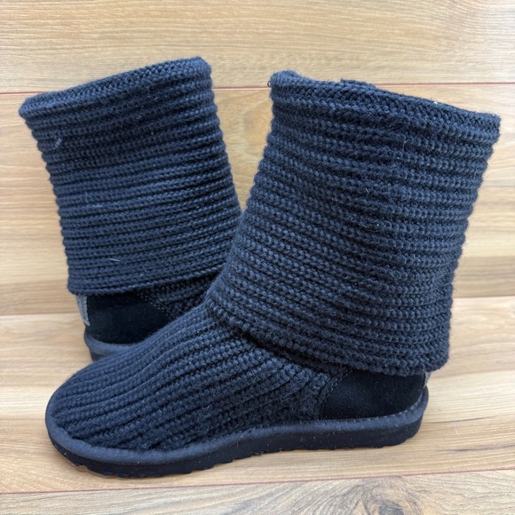 UGG Classic Cardy Boots Womens 6 Black Sweater Knit Pull On Boots Button - Picture 6 of 11